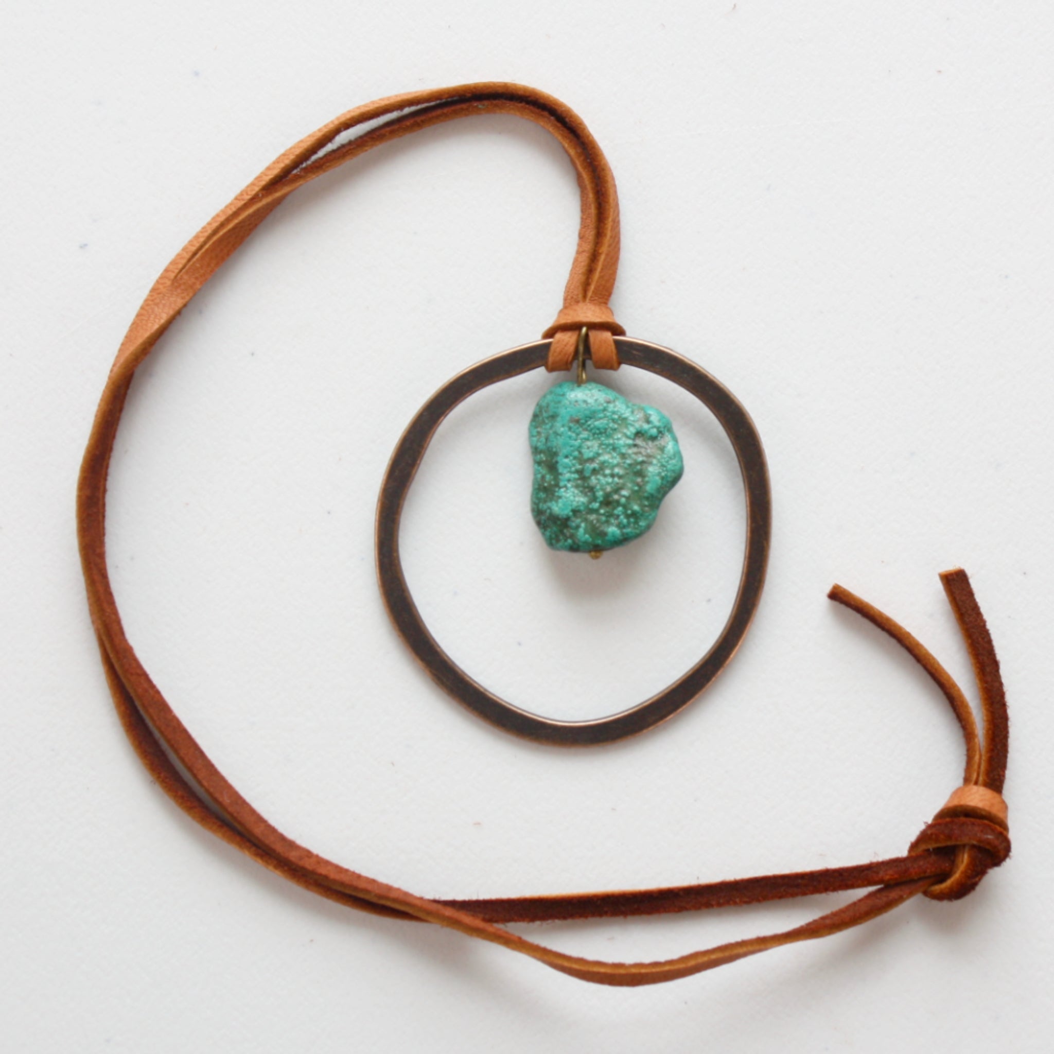 Leather Cord Necklace - Antique Gold/Turquoise - Handmade in the USA -  , LLC